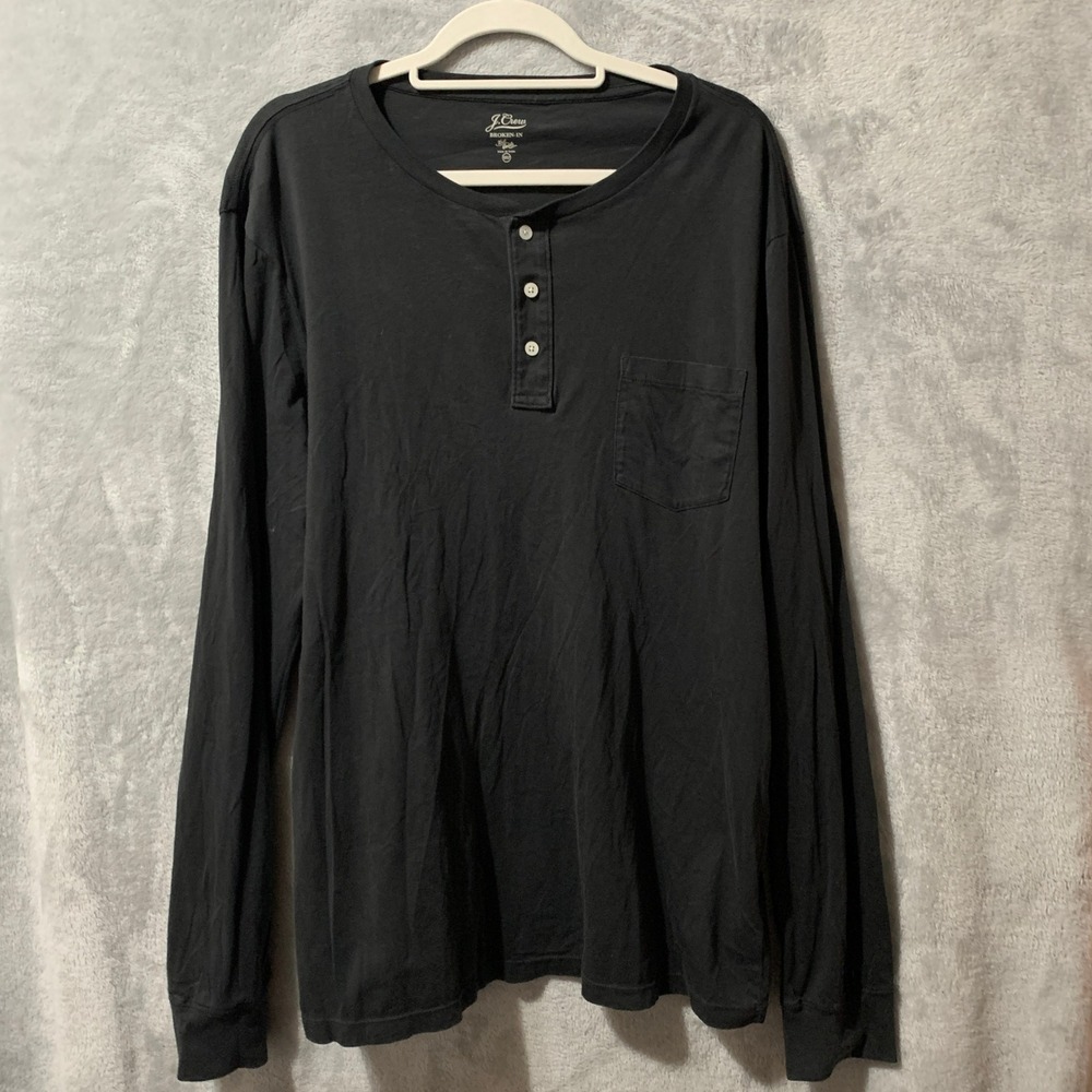 J.Crew‎ Broken In Knit Goods Long Sleeve Henley Shirt Black XXL T Classic